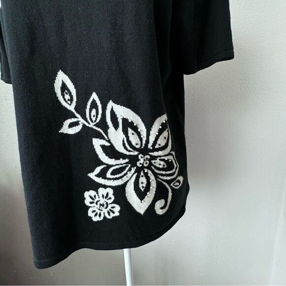 Alfred Dunner Black Top Butterfly Floral Beaded Short Sleeve Shirt SZ S - Picture 5 of 10